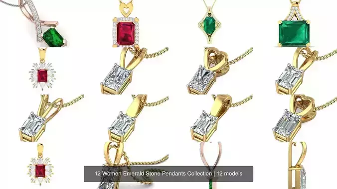 12 Women Emerald Stone Pendants Collection 