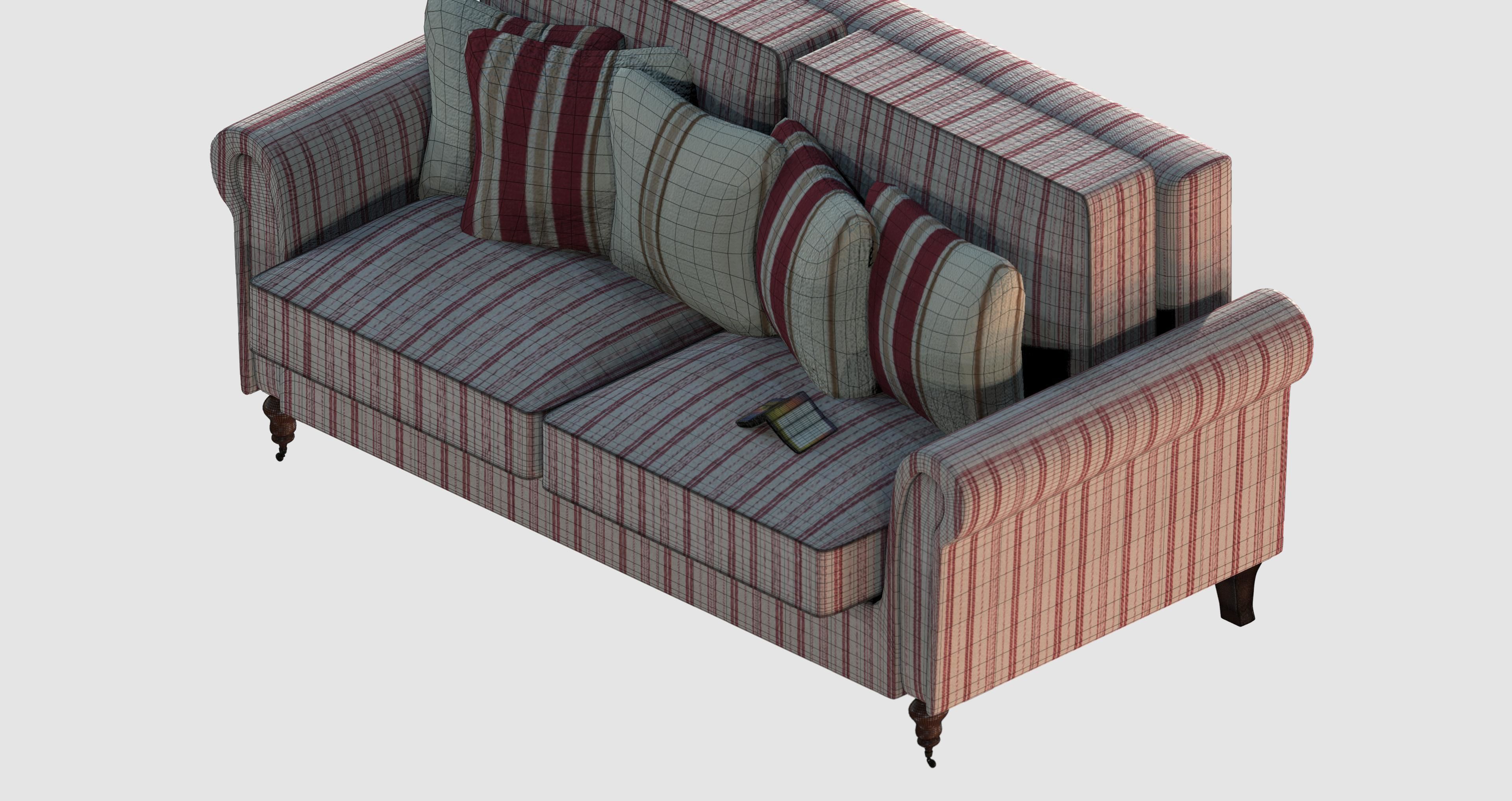 Striped red basic sofa 3D model_6