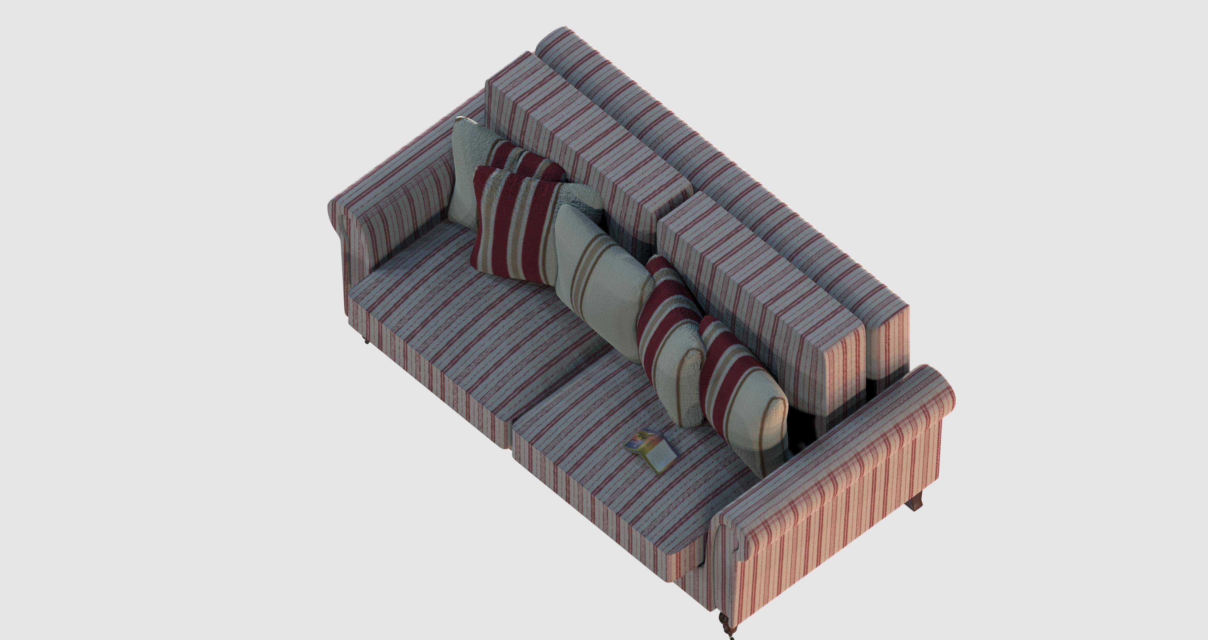 Striped red basic sofa 3D model_5