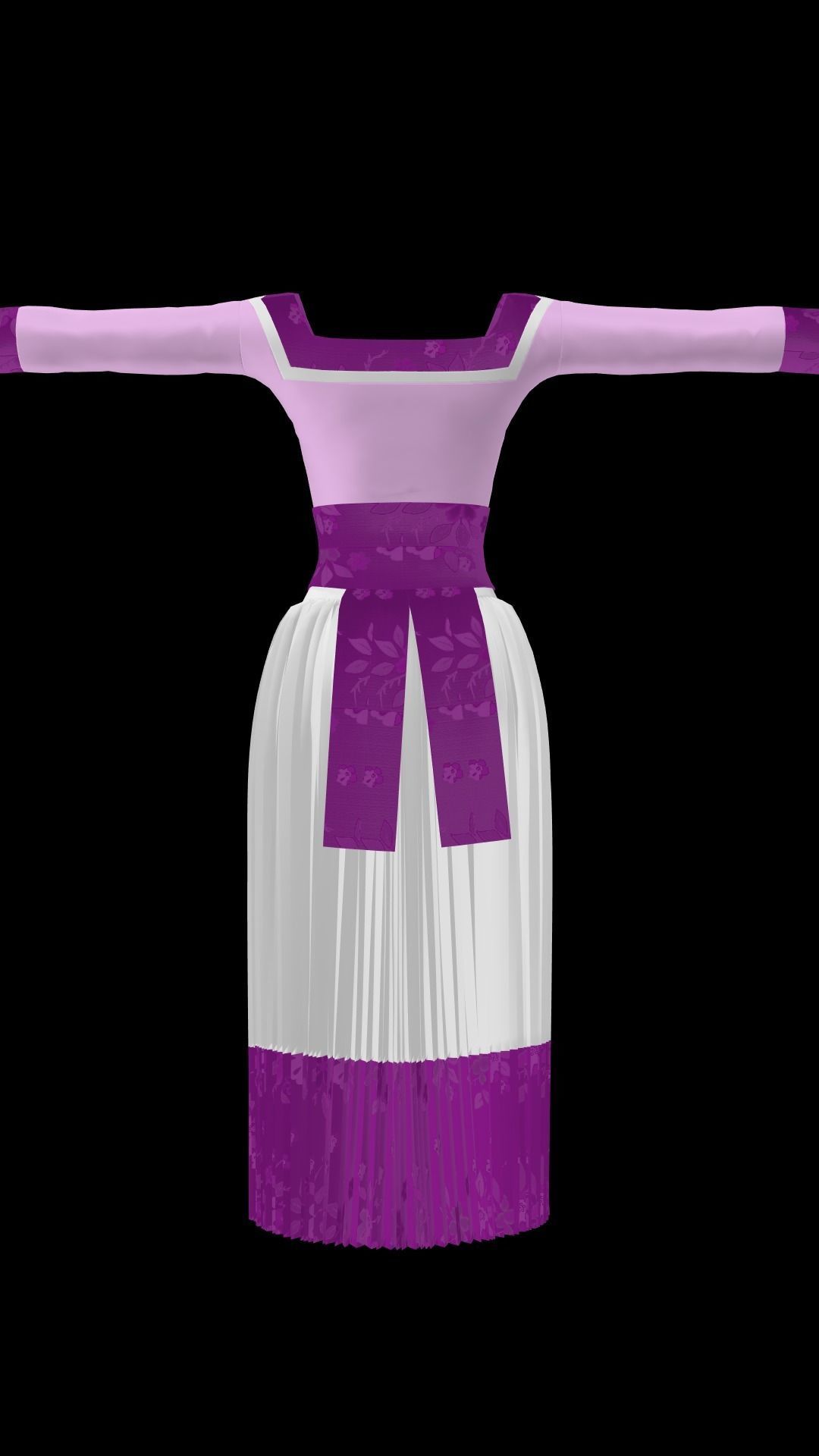 Purple Hmong dress for female 3D model_2