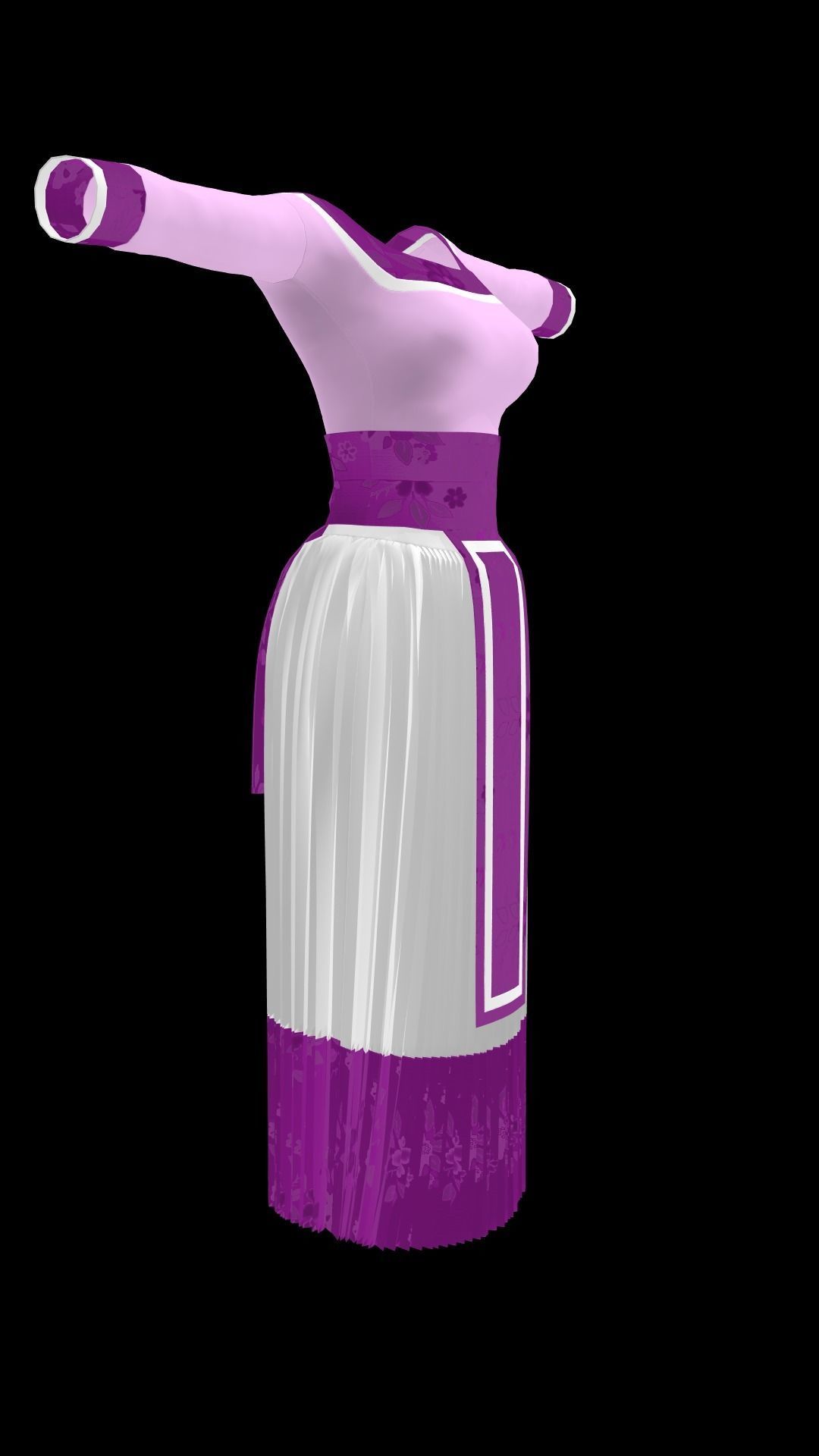 Purple Hmong dress for female 3D model_3