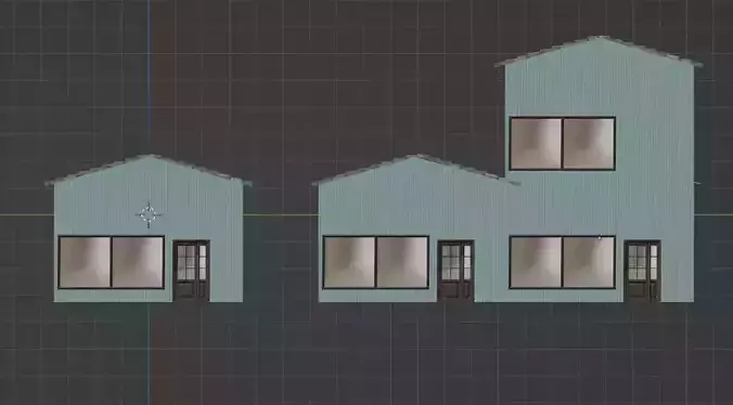 low poly house set of buildings with windows and doors Free low-poly 3D model