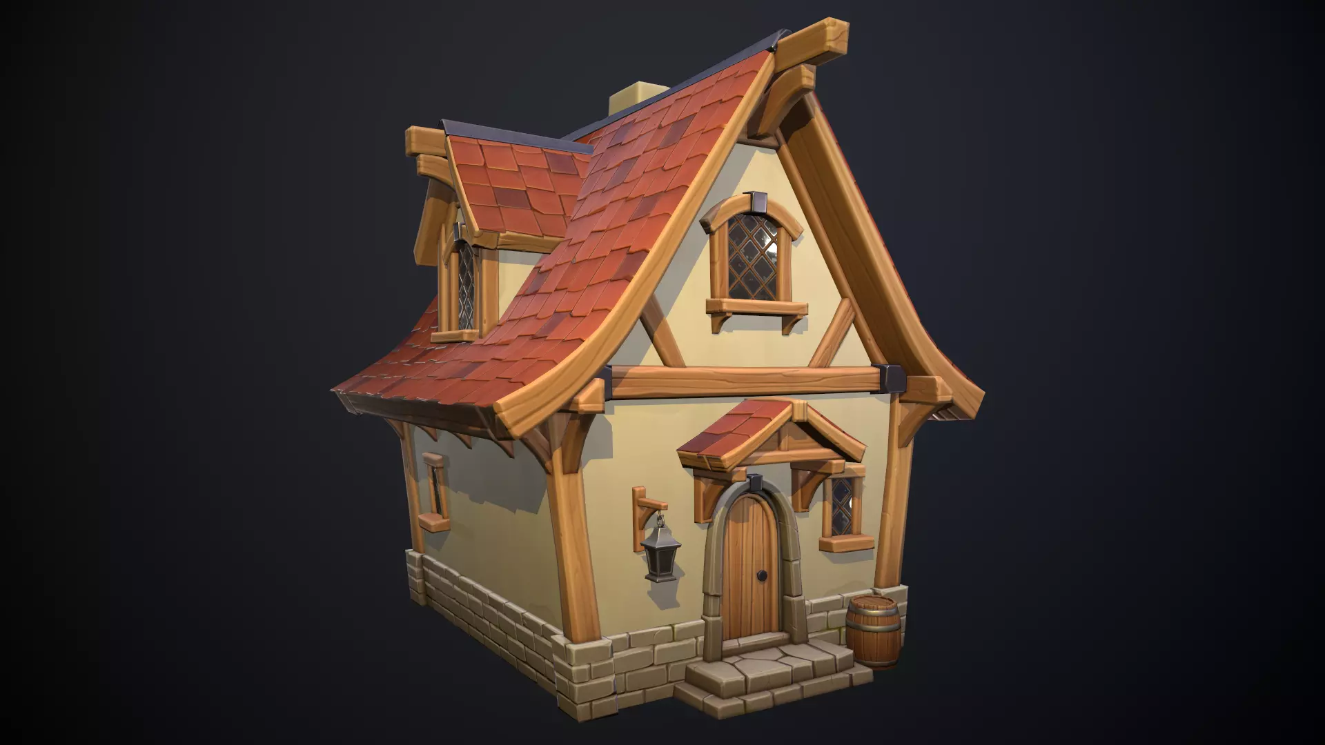 Stylized medieval house  Low-poly 3D model_0