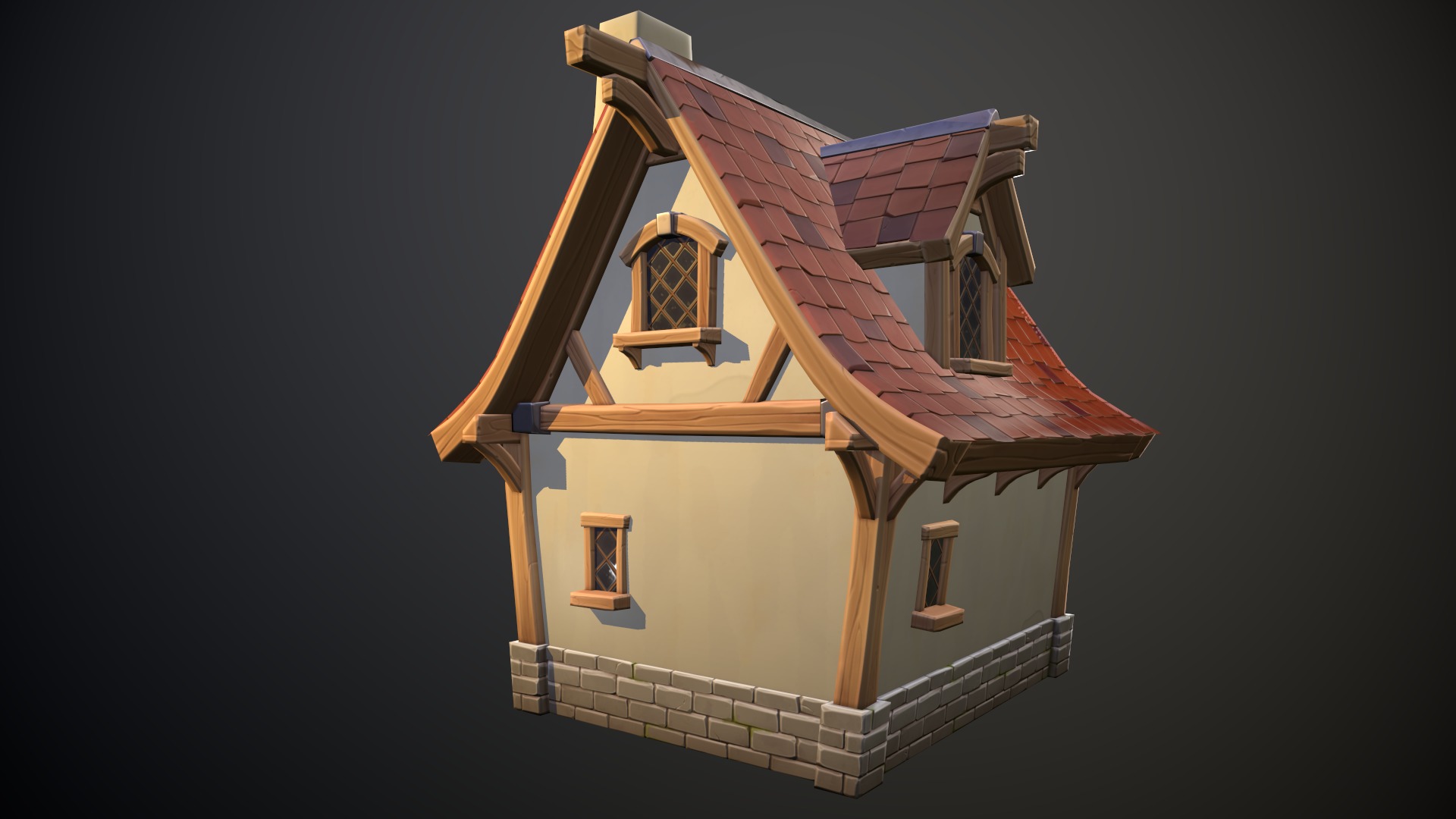  Stylized medieval house  Low-poly 3D model_2