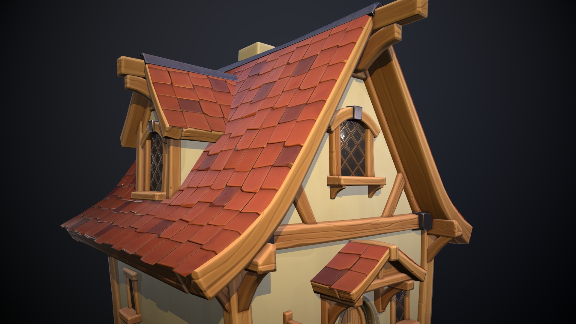  Stylized medieval house  Low-poly 3D model_4