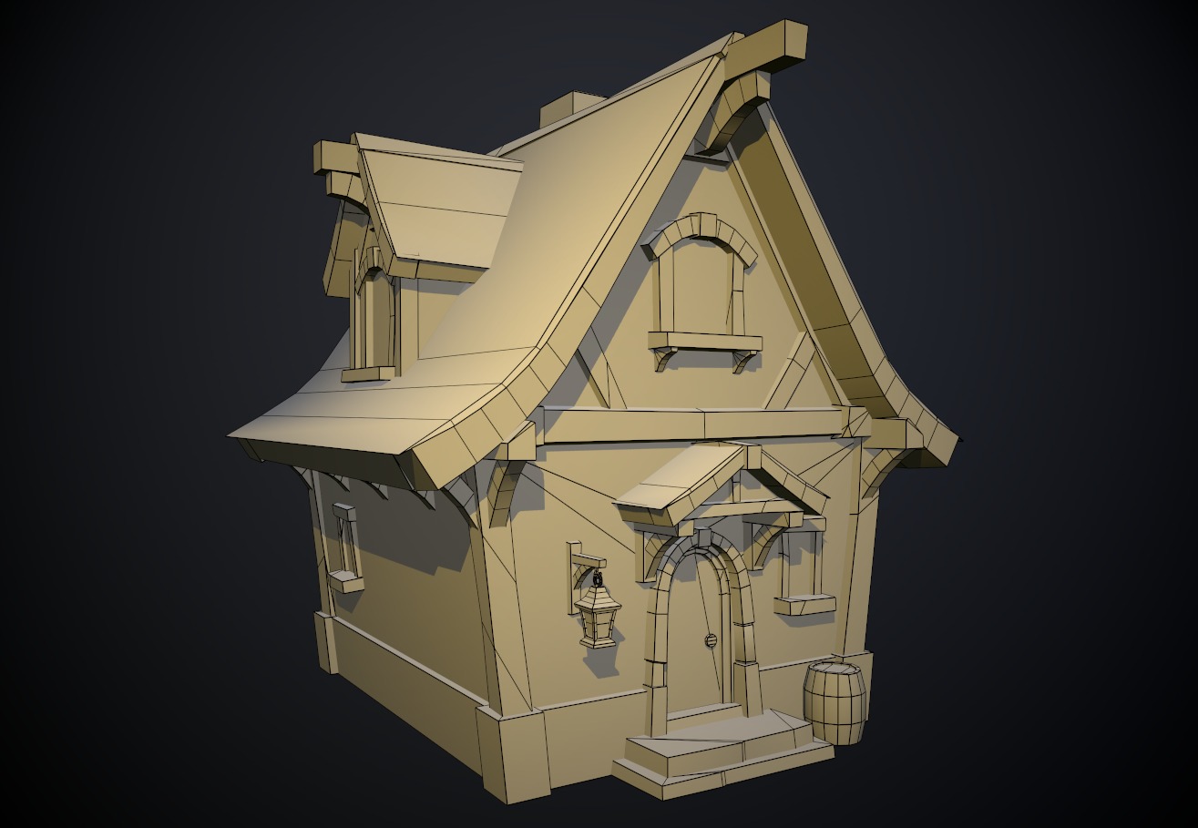  Stylized medieval house  Low-poly 3D model_7