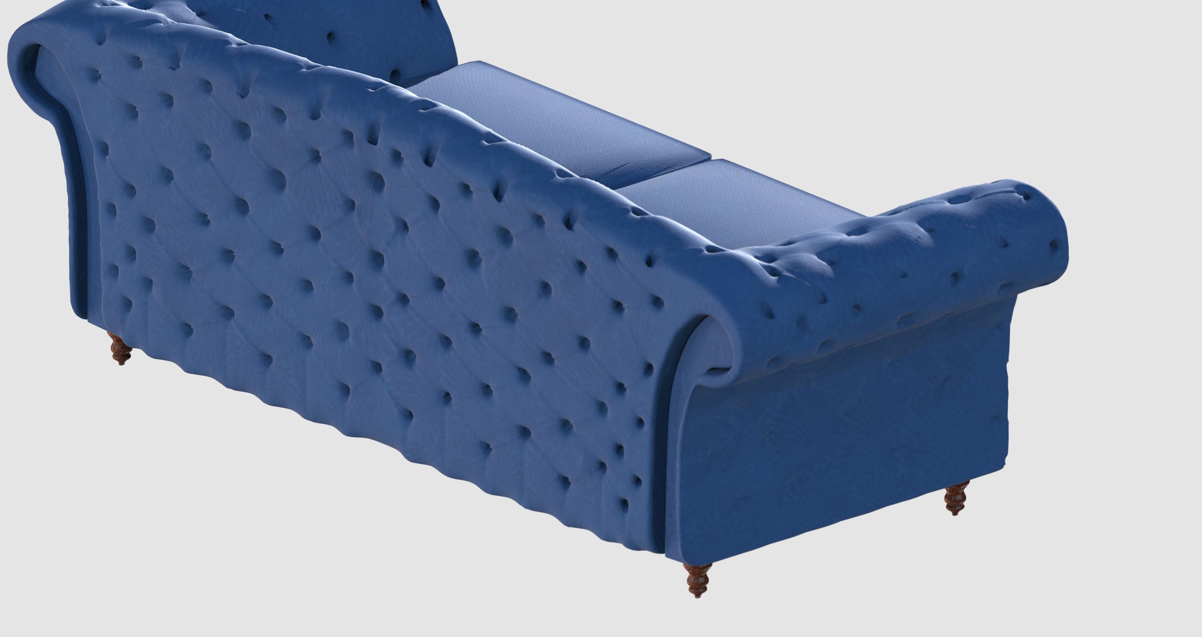 Blue capitone basic sofa 3D model_3