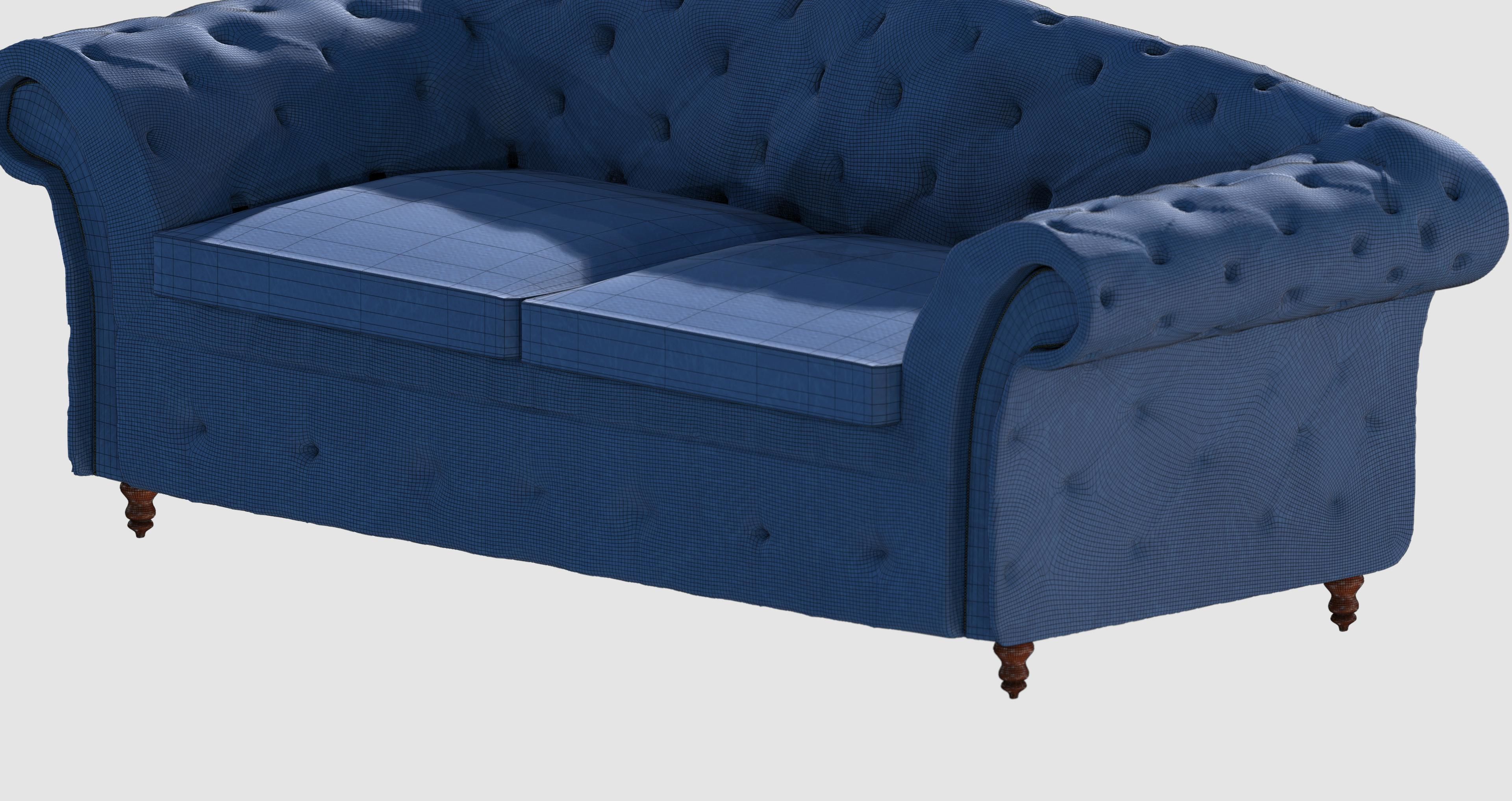 Blue capitone basic sofa 3D model_7