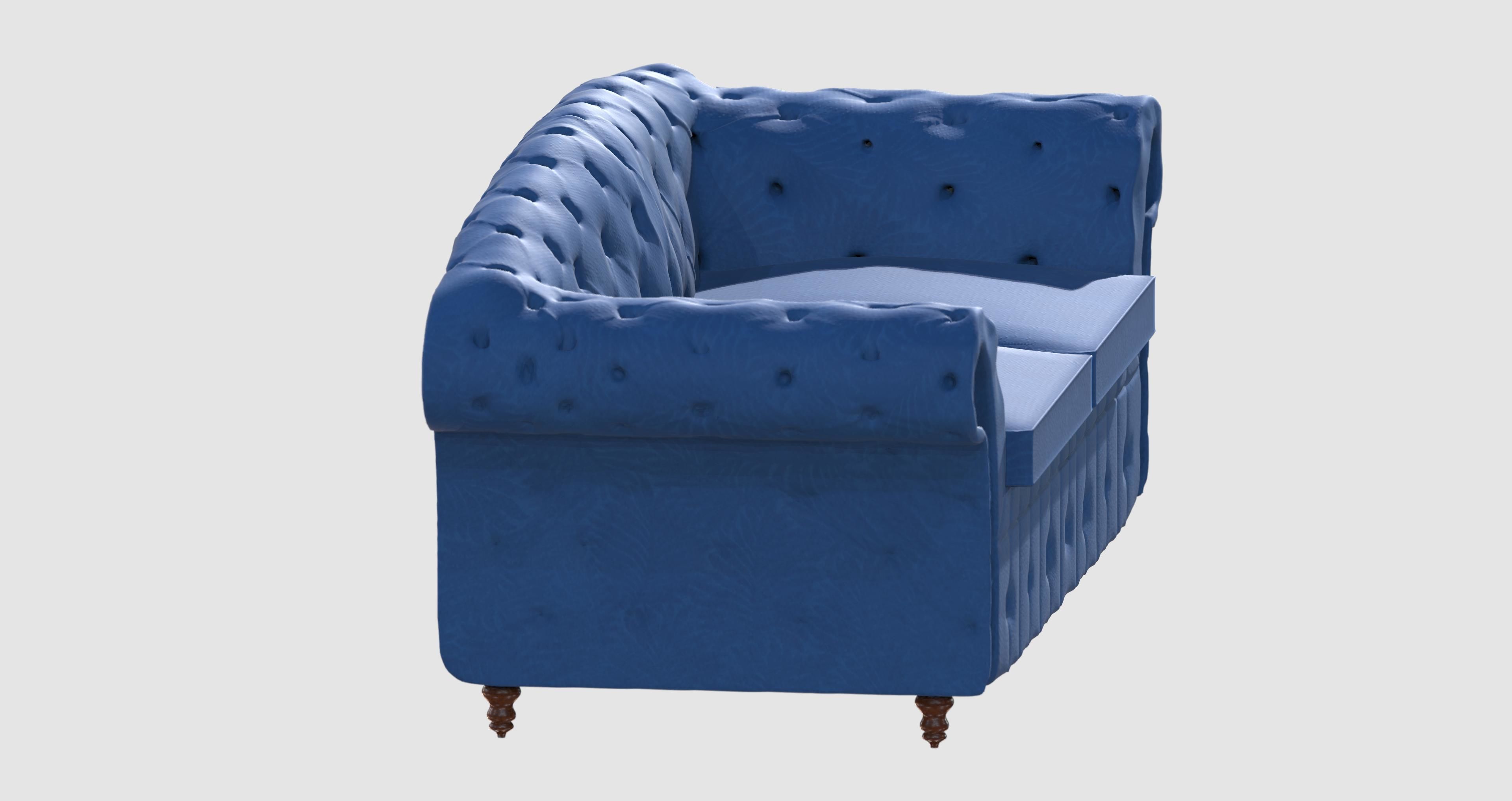 Blue capitone basic sofa 3D model_1