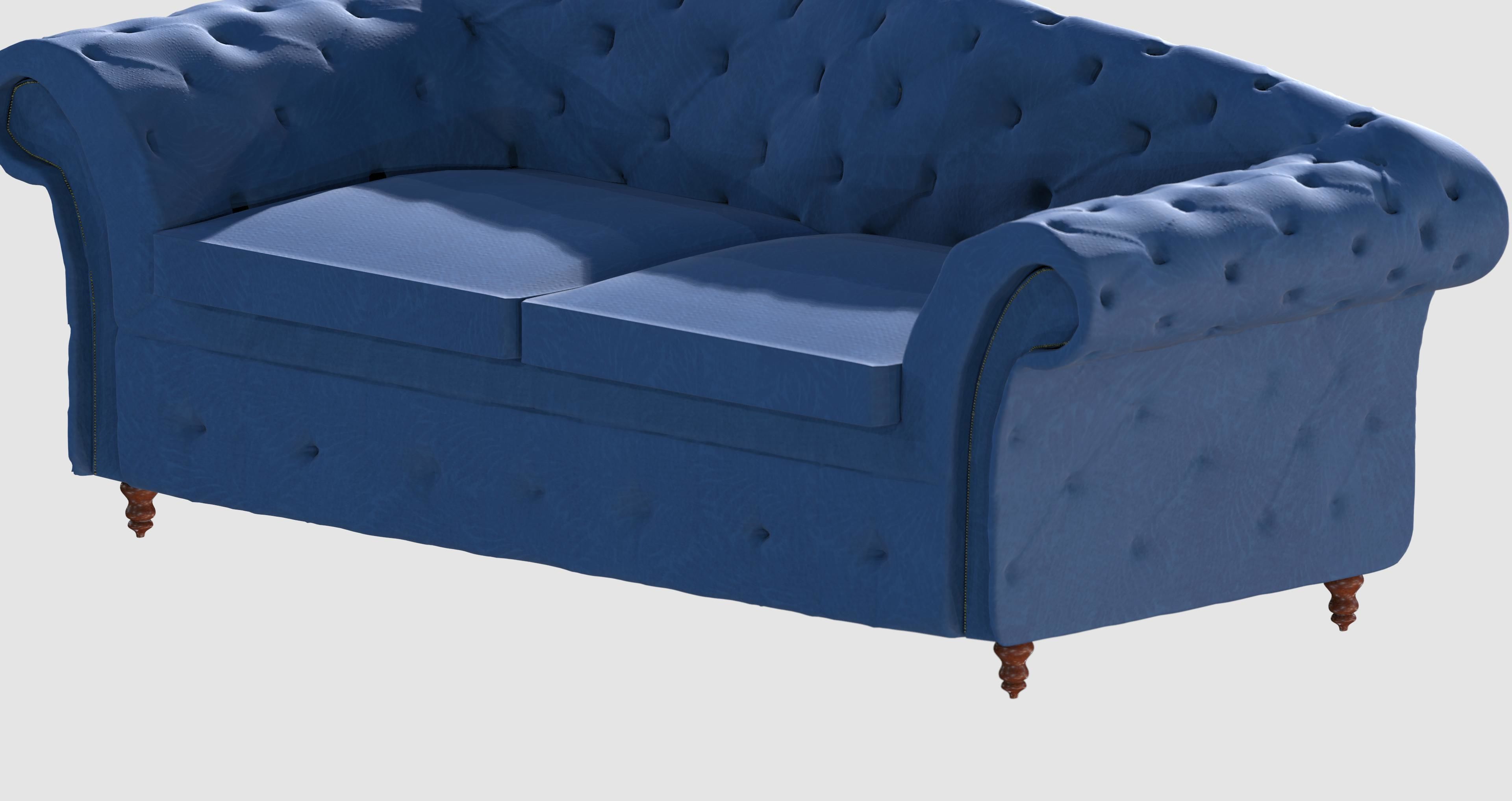 Blue capitone basic sofa 3D model_6