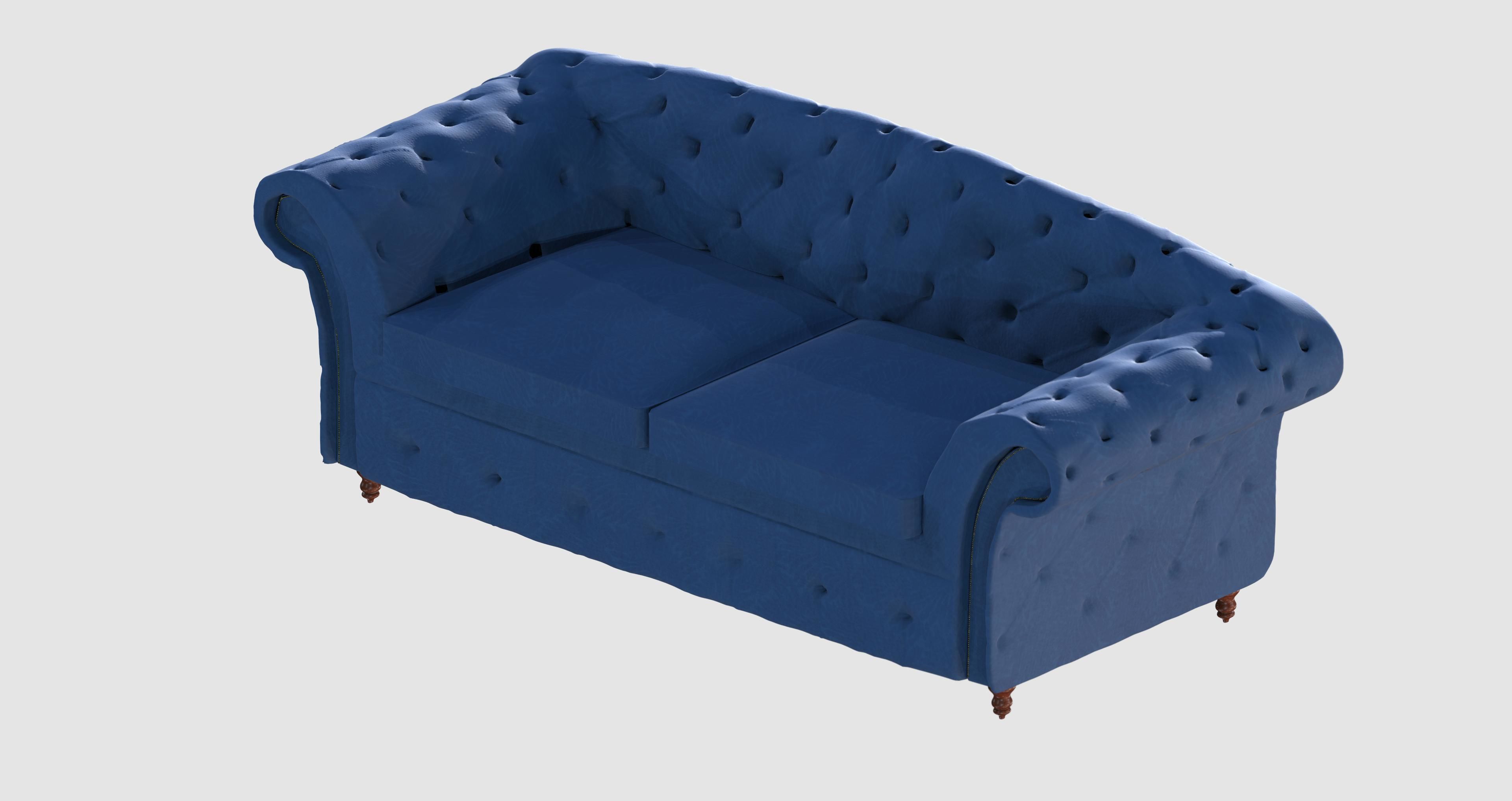 Blue capitone basic sofa 3D model_5