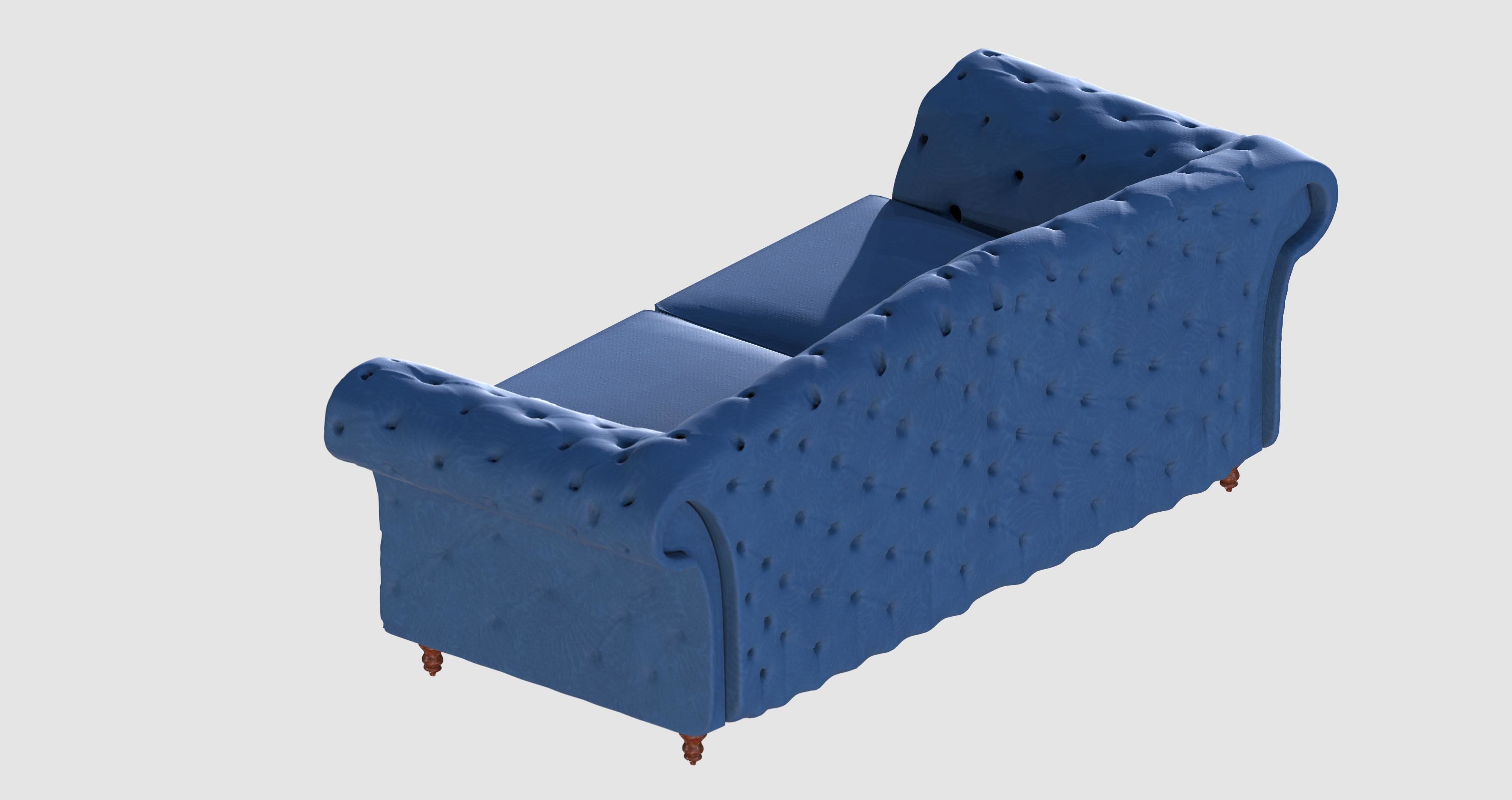 Blue capitone basic sofa 3D model_4
