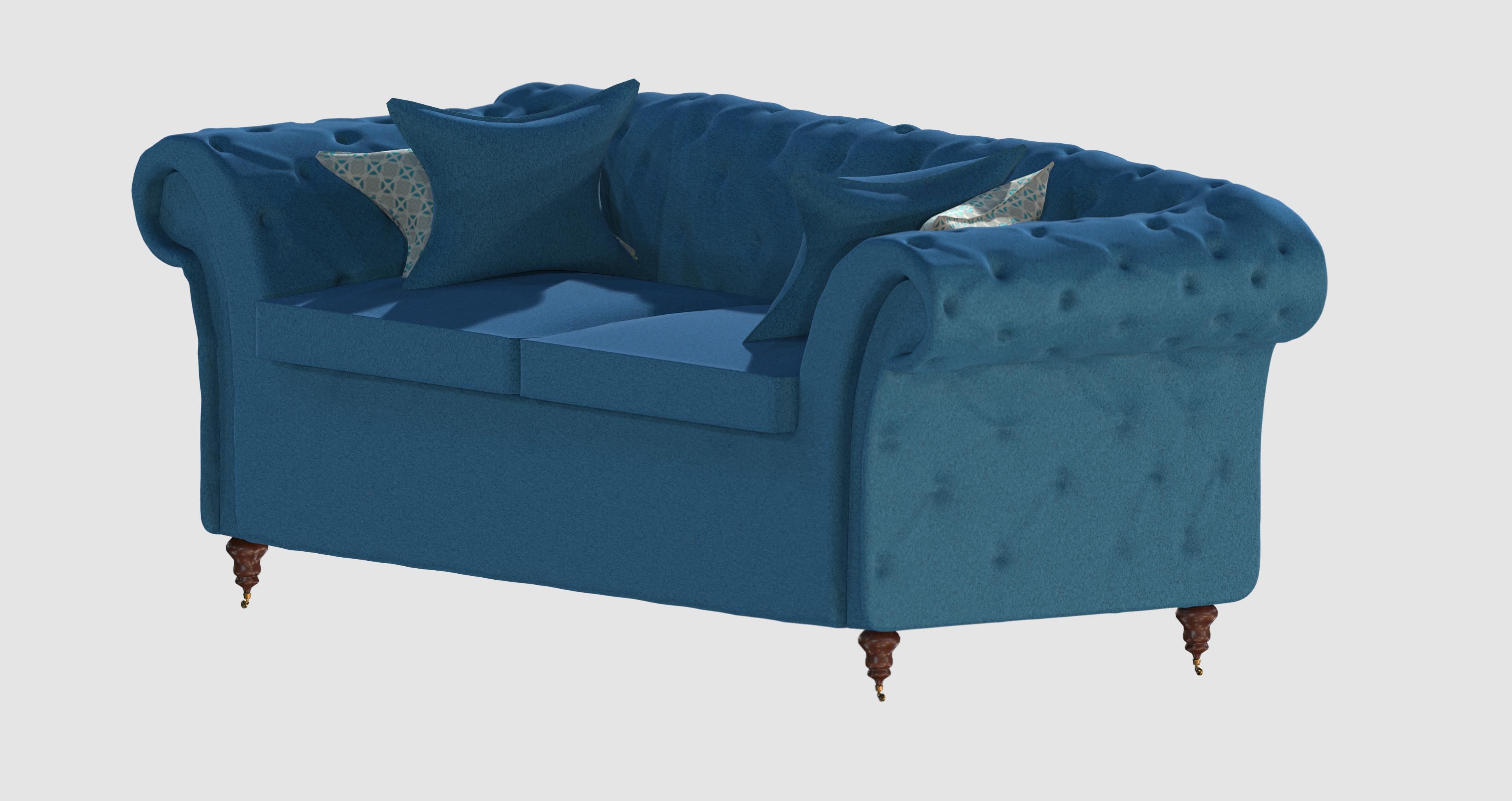 Light blue capitone basic sofa 3D model_4