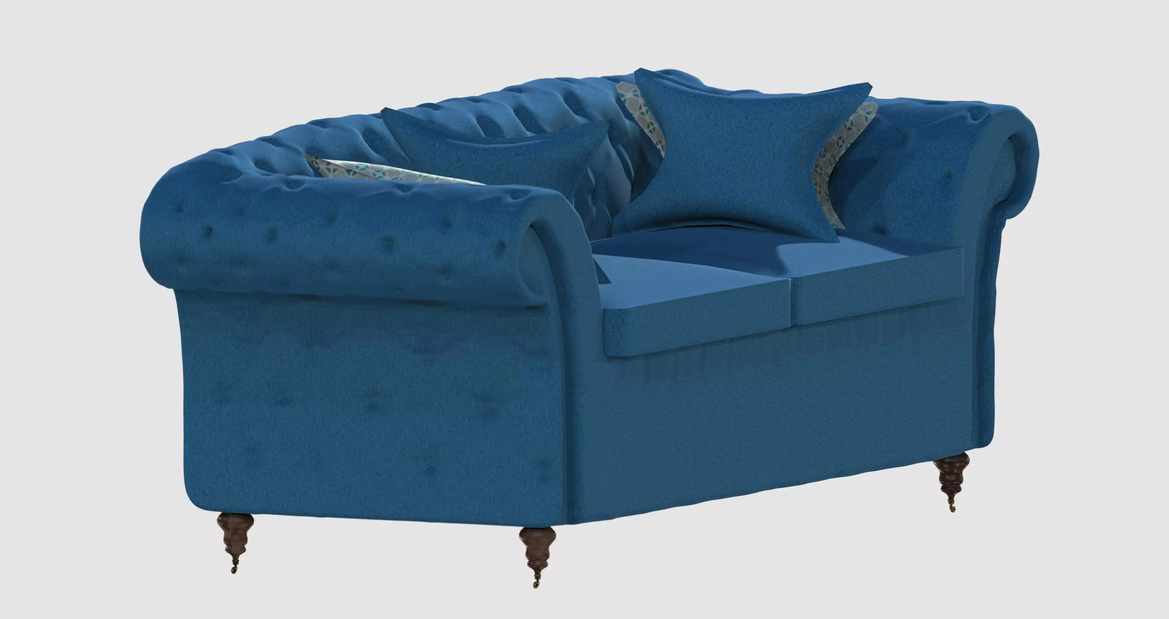 Light blue capitone basic sofa 3D model_0