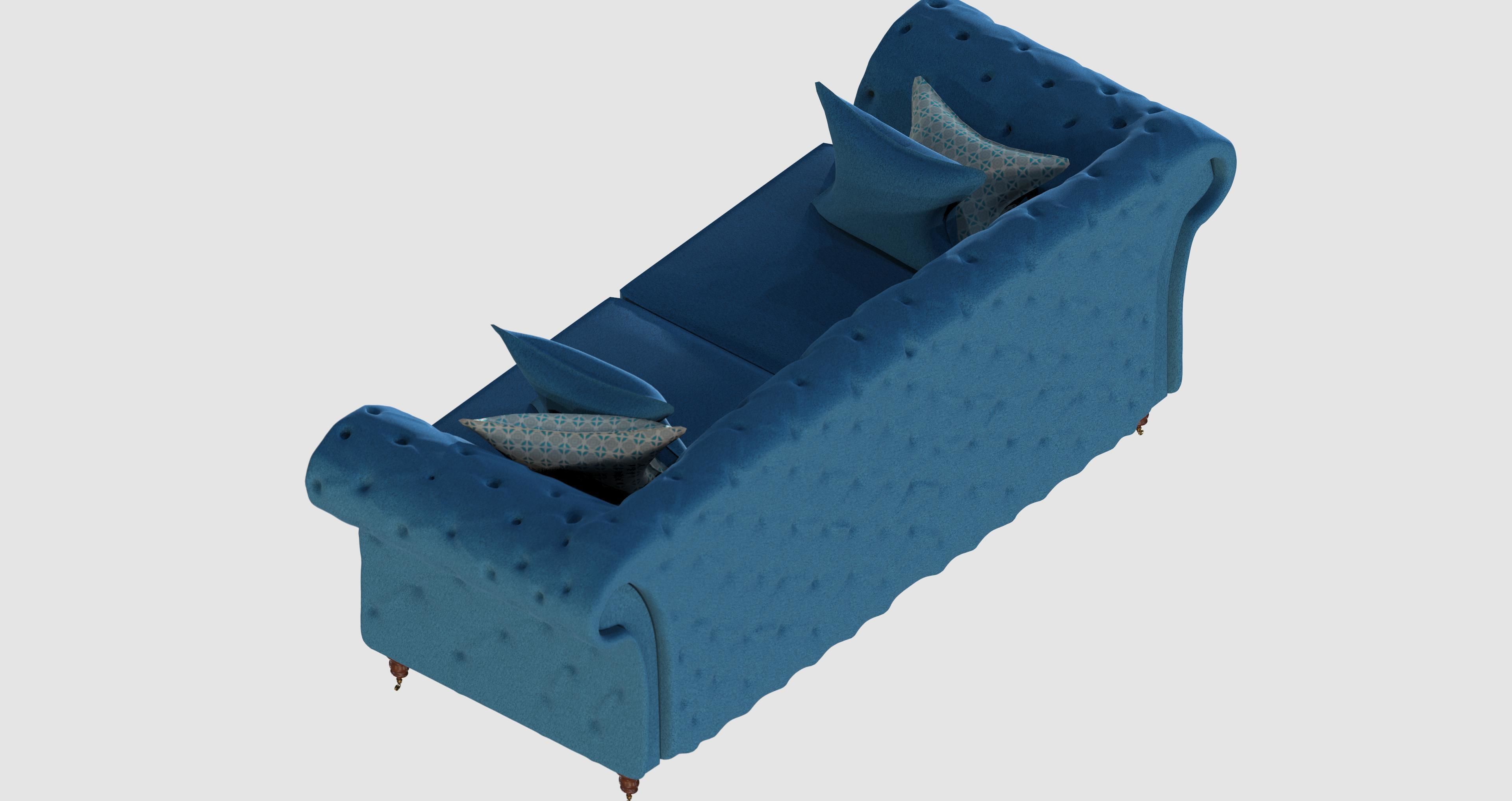 Light blue capitone basic sofa 3D model_2