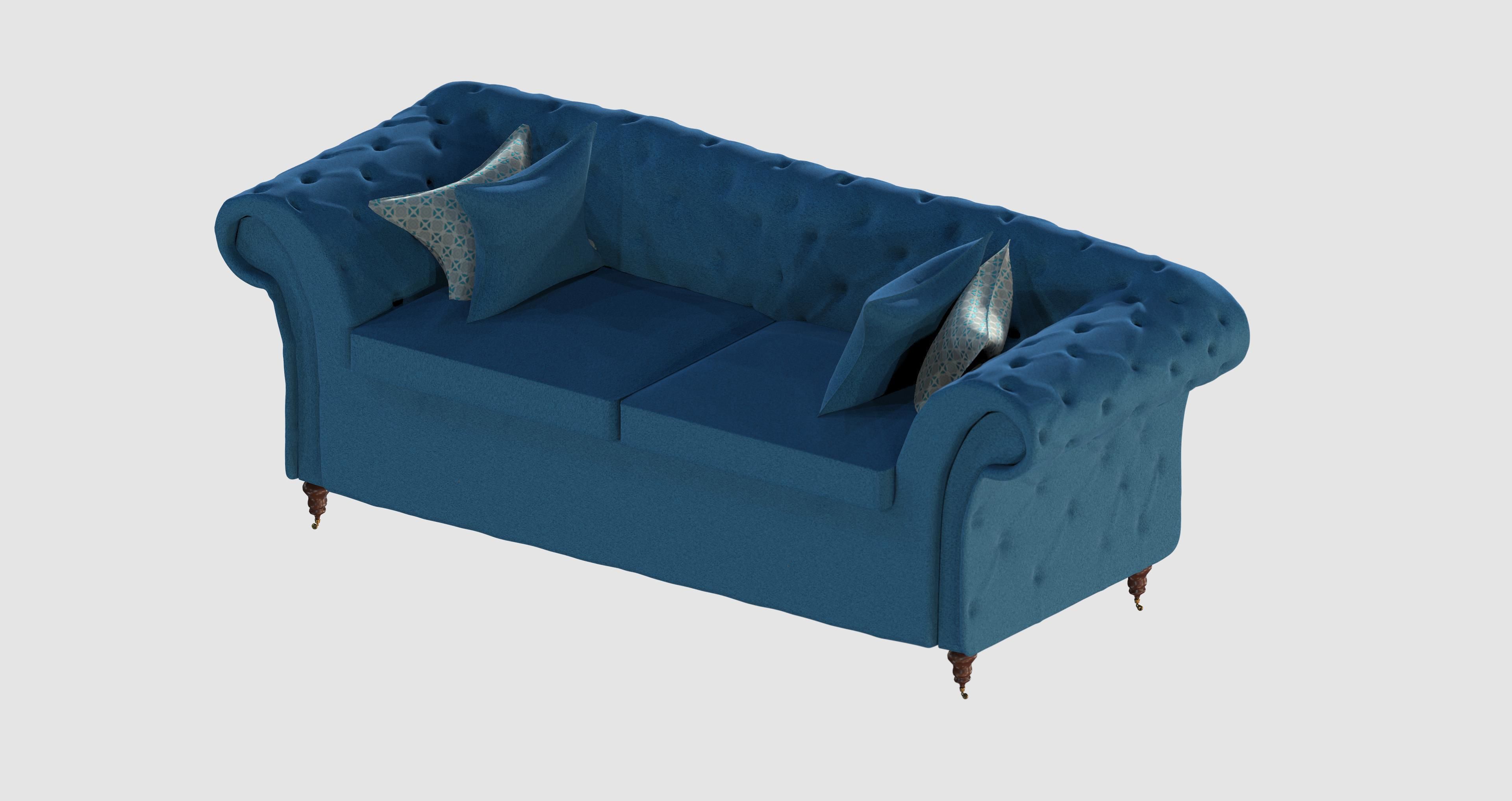 Light blue capitone basic sofa 3D model_3