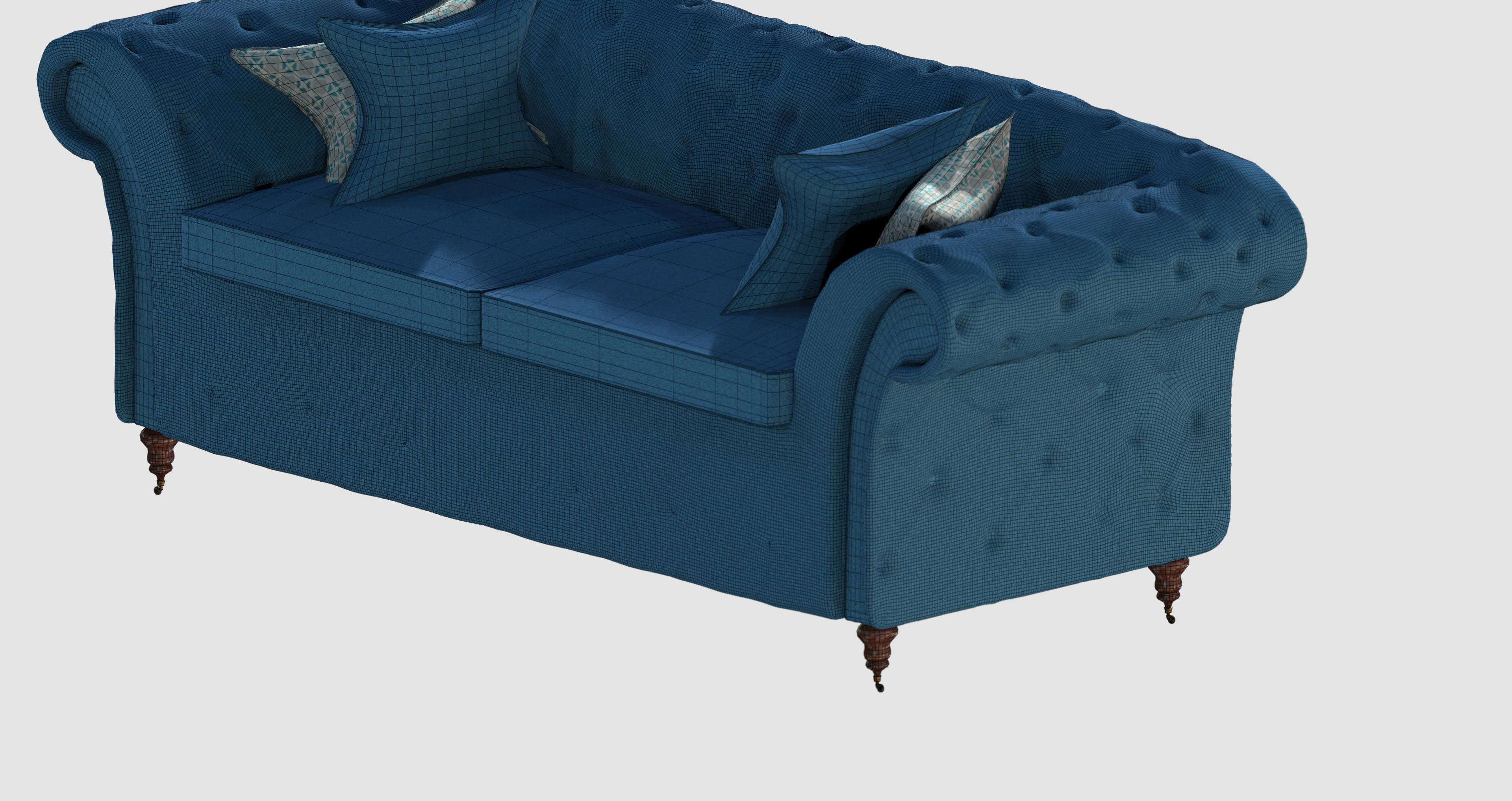 Light blue capitone basic sofa 3D model_5