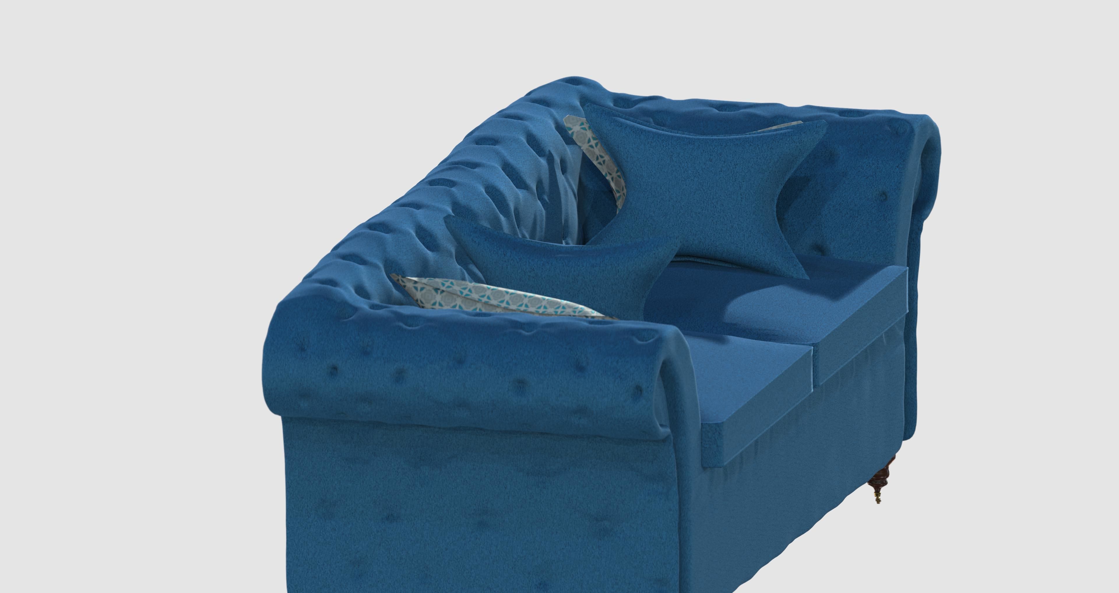 Light blue capitone basic sofa 3D model_1