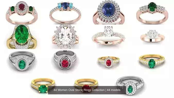 44 Women Oval Stone Rings Collection 