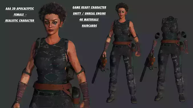 AAA 3D APOCALYPTIC FEMALE 01 - REALISTIC GAME READY CHARACTER