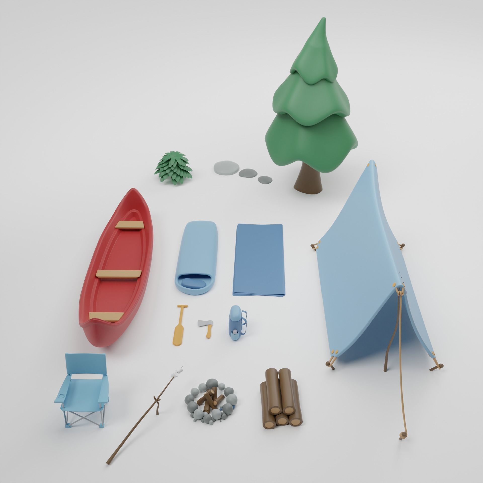 Stylized Cartoon Camping Kit 3D model_2