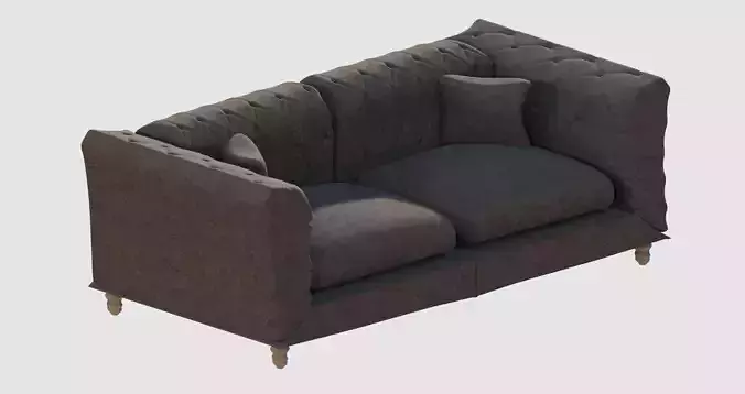 Light brown-grey velvet capitone corner sofa