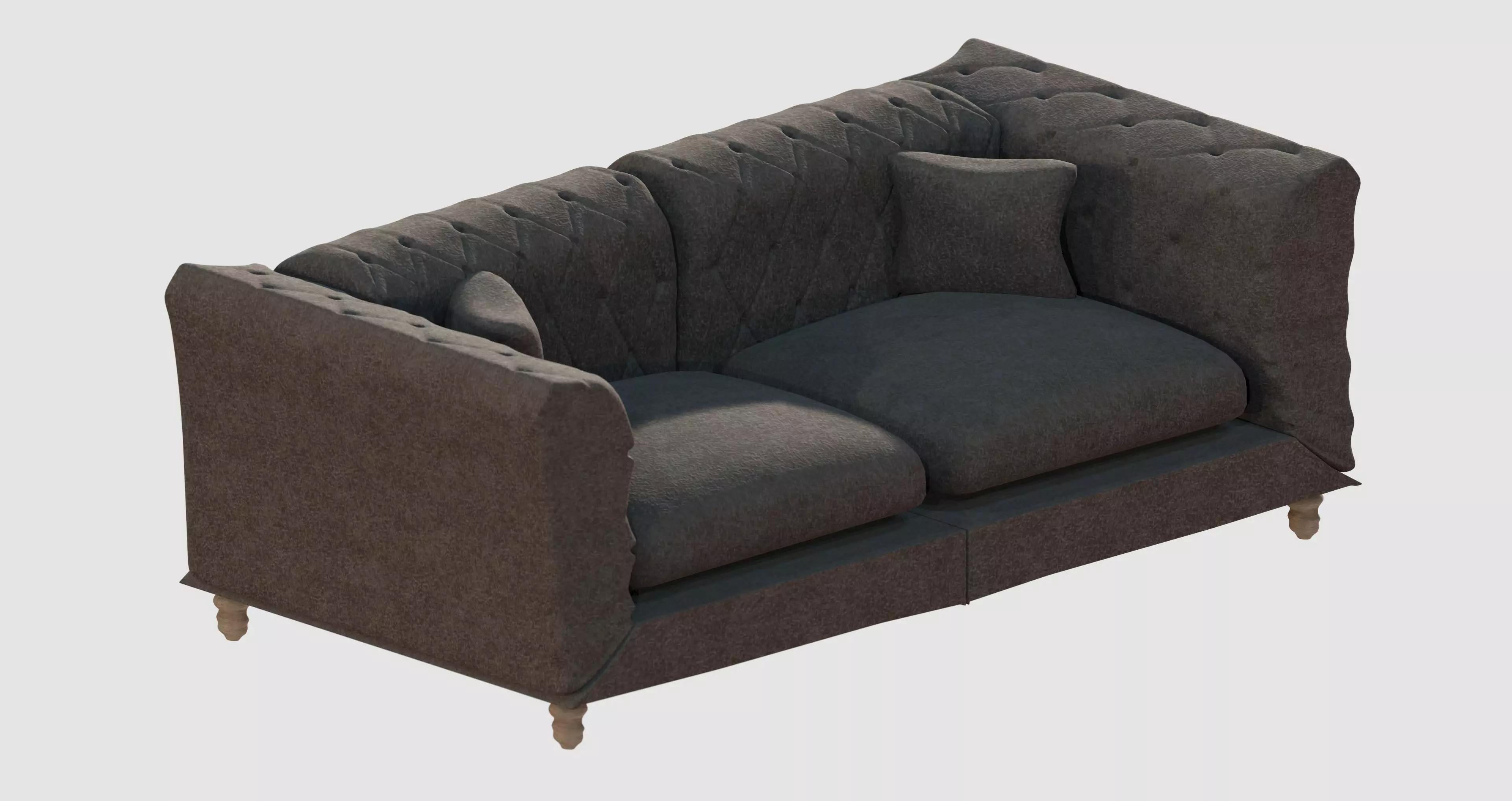 Light brown-grey velvet capitone corner sofa 3D model