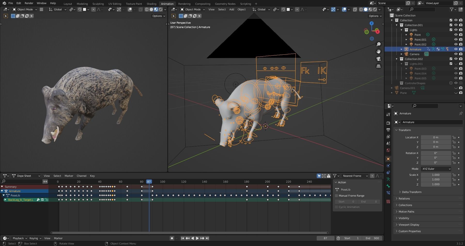 Fur Wild Boar Rigged and Animation in Blender Low-poly 3D model_22