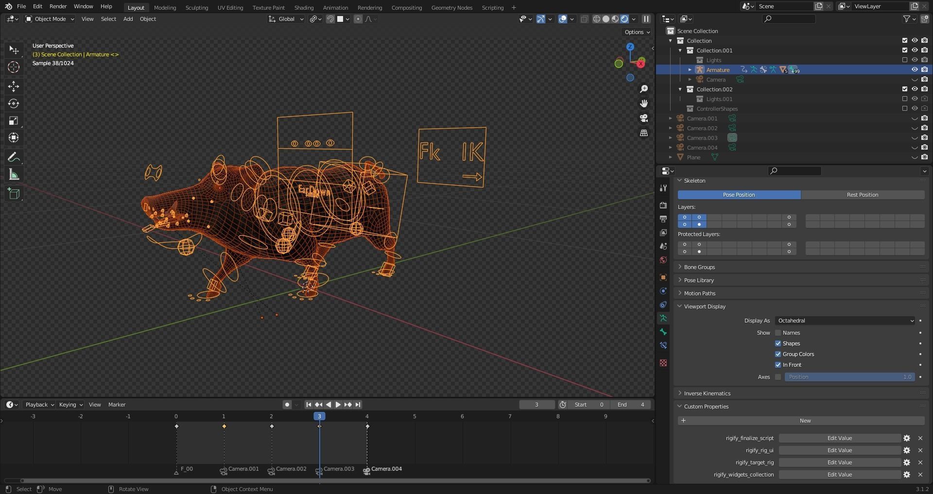 Fur Wild Boar Rigged and Animation in Blender Low-poly 3D model_19
