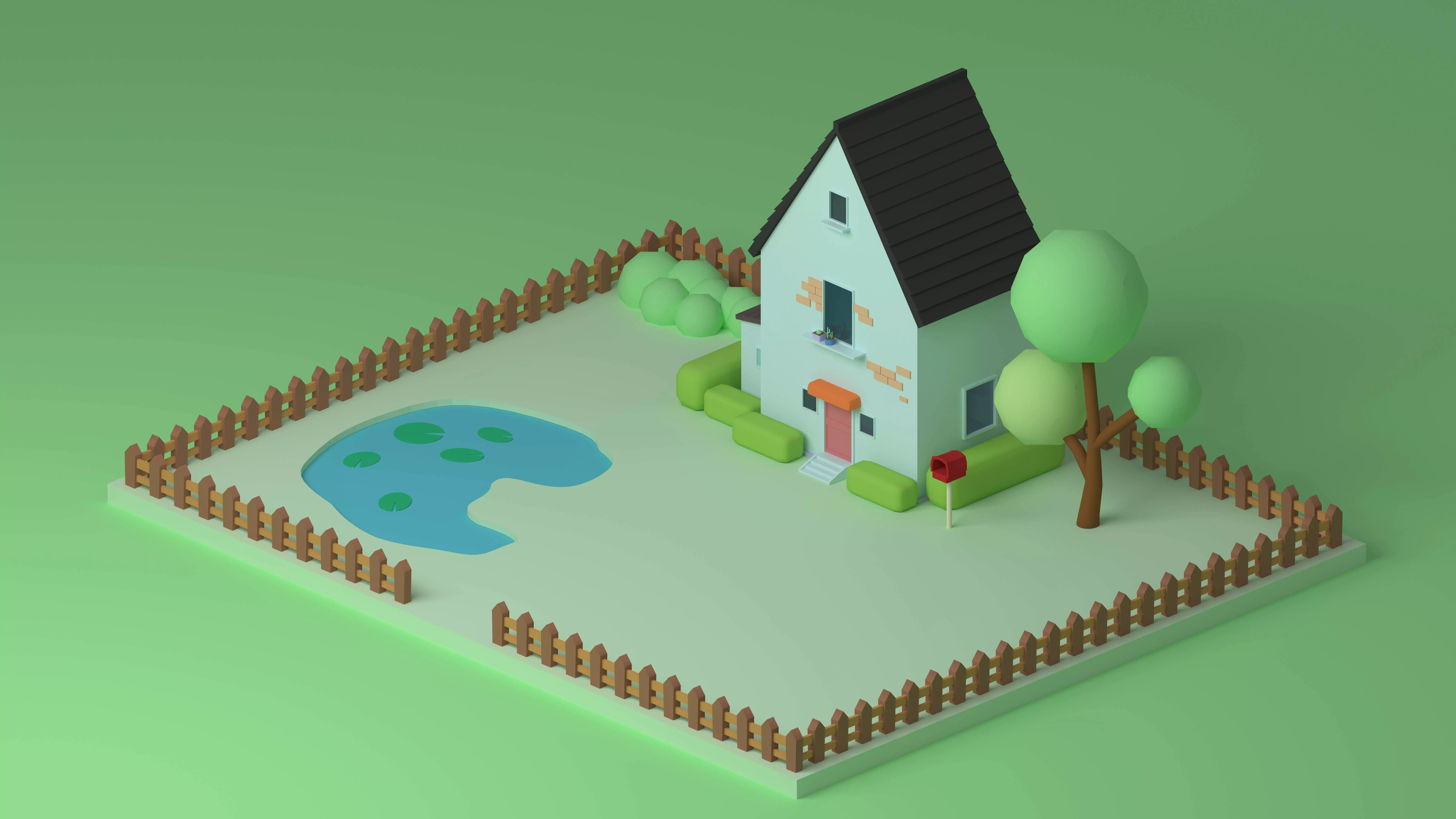 cartoon house Low-poly 3D model