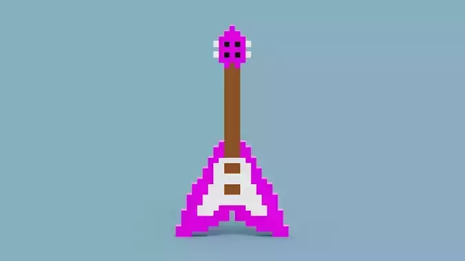 Voxel Purple Electric Guitar Low-poly 3D model