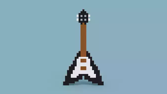 Voxel Black Electric Guitar  Low-poly 3D model