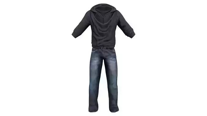 Men Slim-Fit Long Sleeves Hoodies Sweater And Denim Pants Outfit