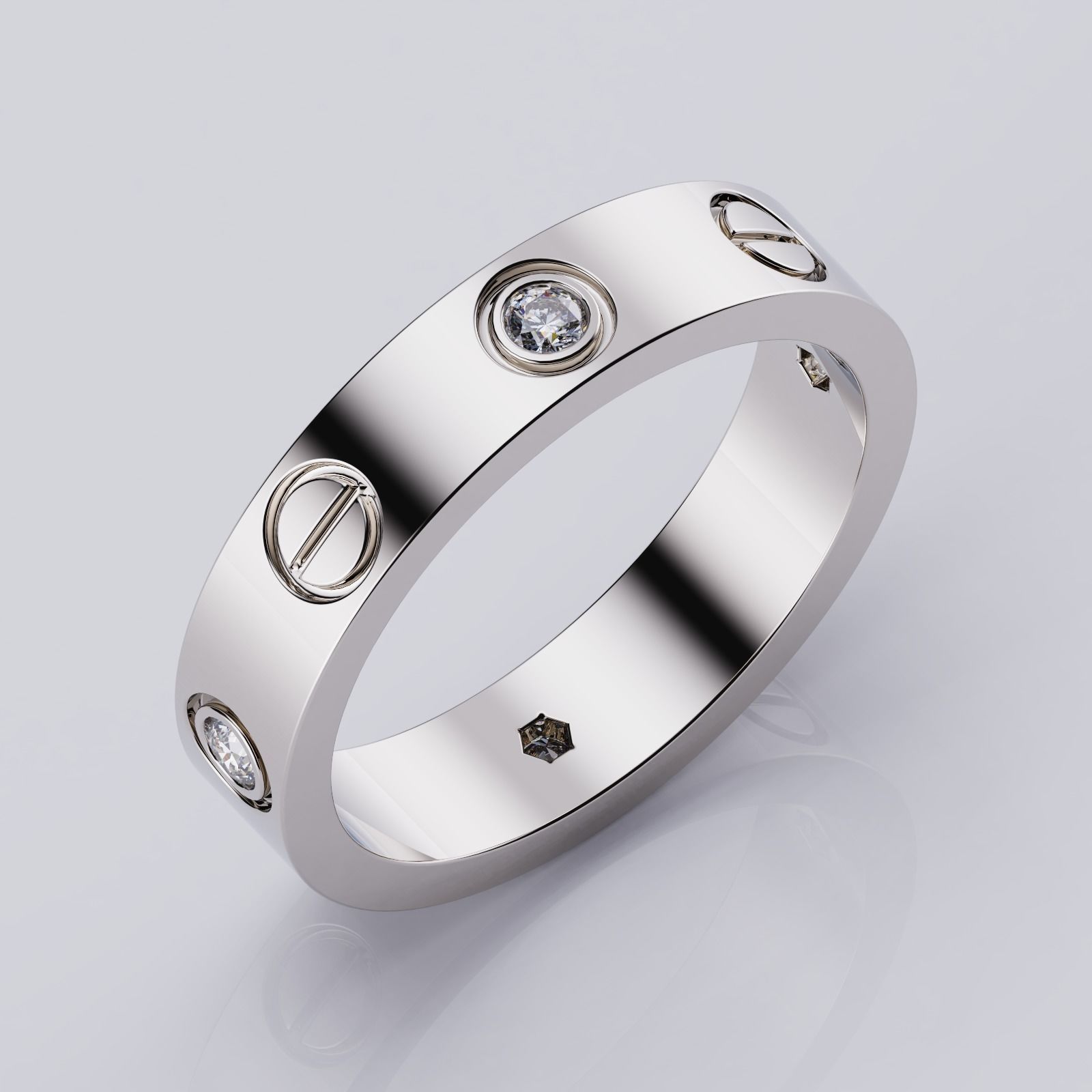 Wedding rings Love Collection version1 All Sizes 4 stone 3D print model_2