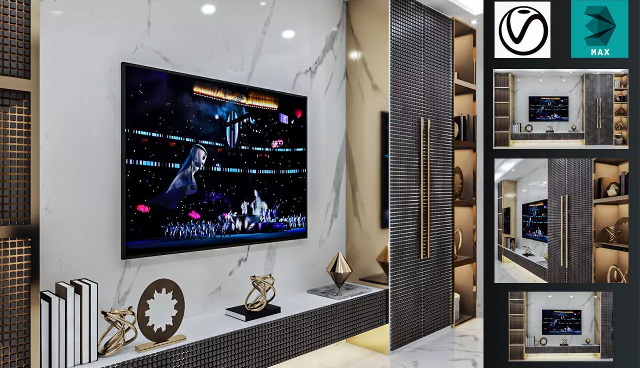 Modern TV Wall 05 Free 3D model