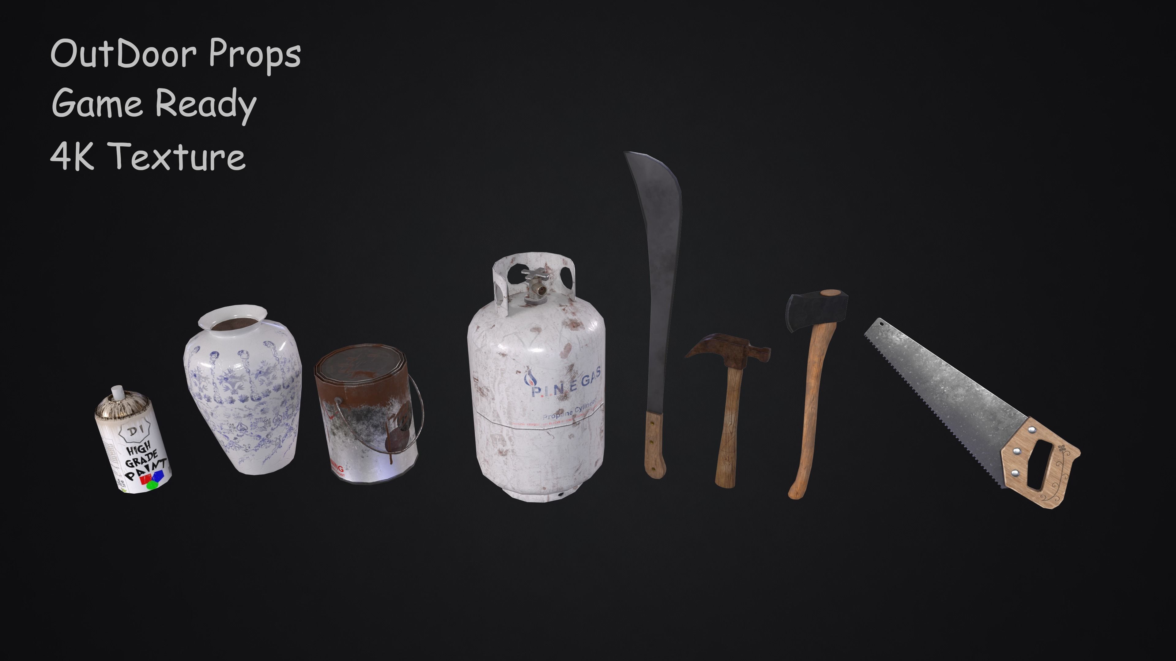Outdoor Tools and Props Collection 2 Game Ready Low-poly 3D model_1