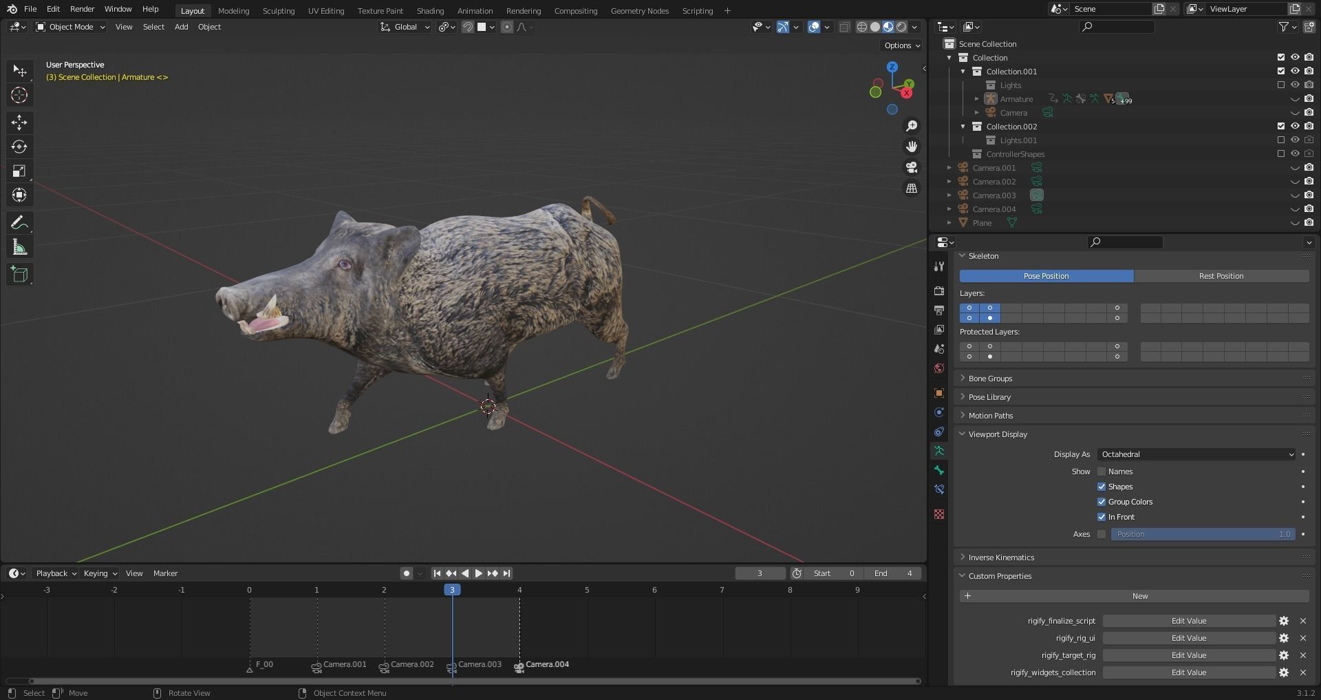 Fur Wild Boar Rigged in Blender Low-poly 3D model_22