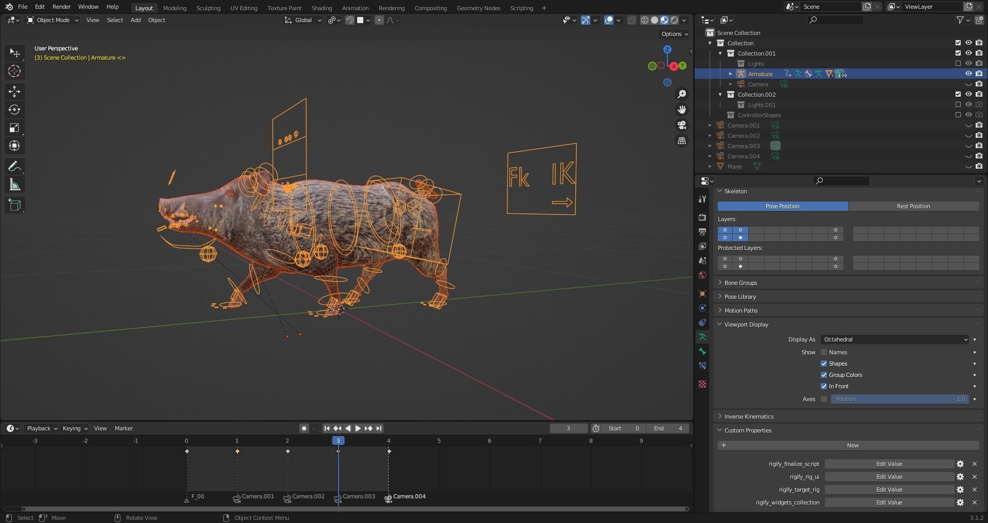Fur Wild Boar Rigged in Blender Low-poly 3D model_20