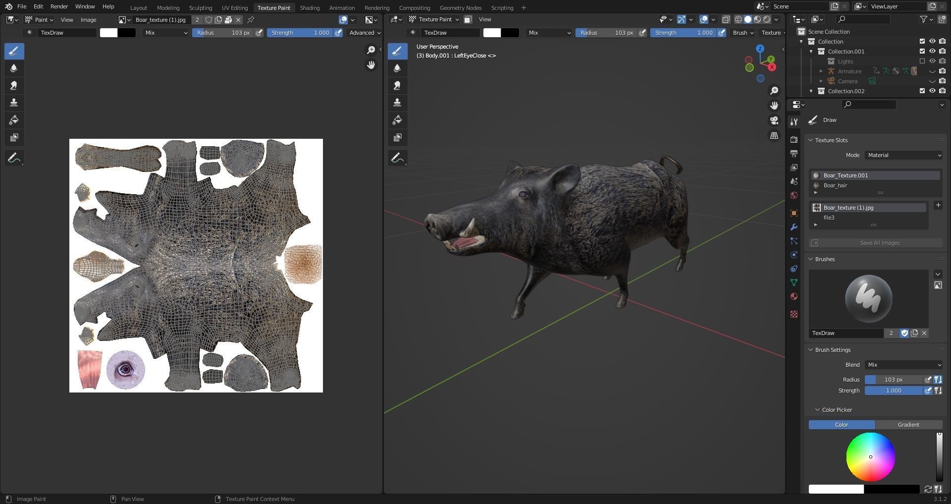 Fur Wild Boar Rigged in Blender Low-poly 3D model_24
