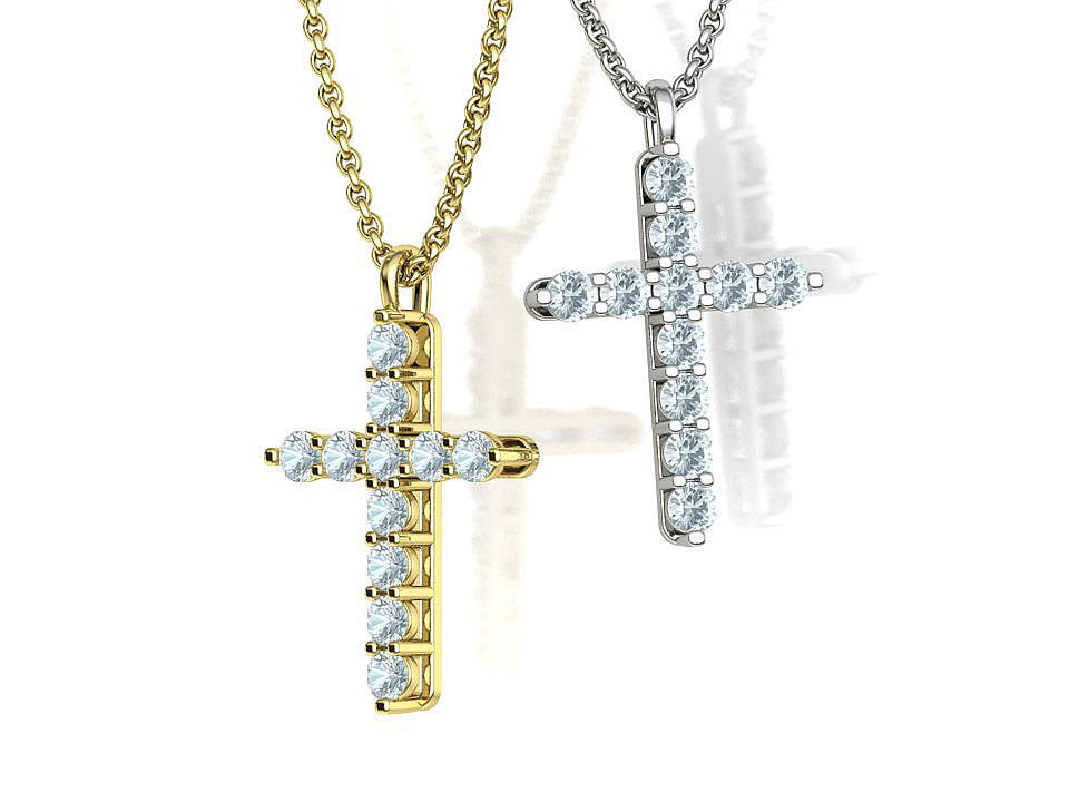 Diamond Cross Necklace with 3mm stones setting  1CT TW 3D print model_1