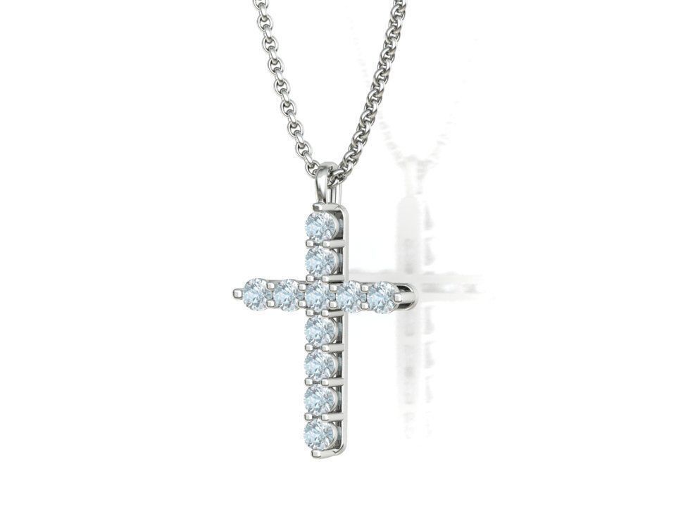 Diamond Cross Necklace with 3mm stones setting  1CT TW 3D print model_4