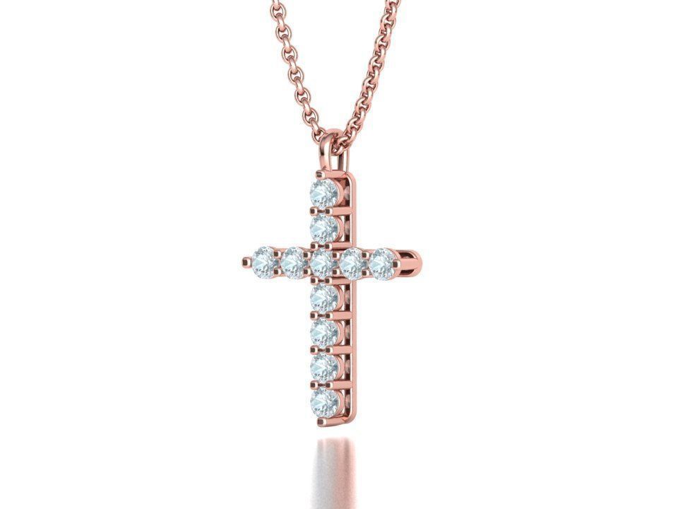Diamond Cross Necklace with 3mm stones setting  1CT TW 3D print model_25