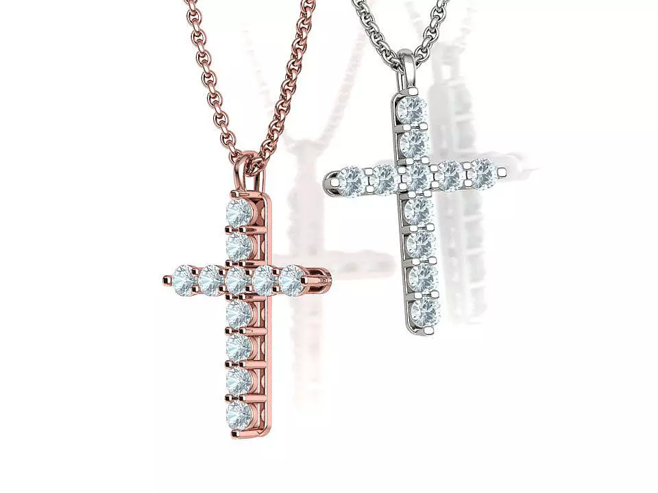 Diamond Cross Necklace with 3mm stones setting  1CT TW 3D print model_0