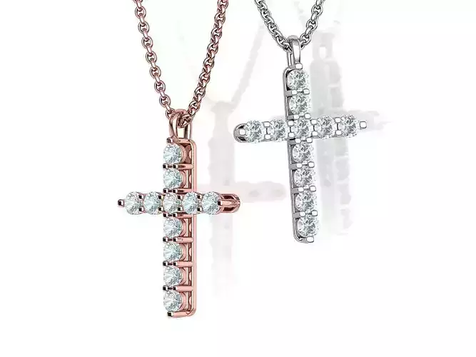 Diamond Cross Necklace with 3mm stones setting  1CT TW 3D print model