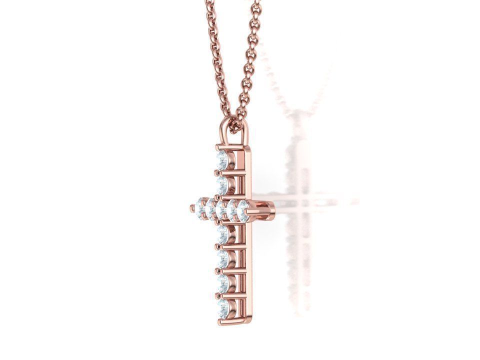 Diamond Cross Necklace with 3mm stones setting  1CT TW 3D print model_34