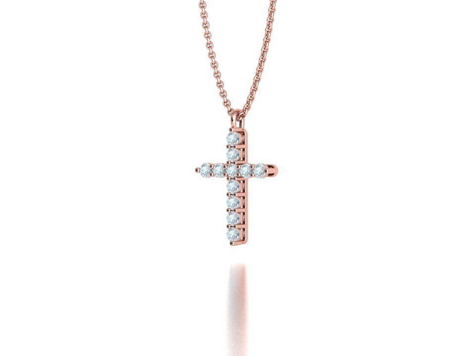 Diamond Cross Necklace with 3mm stones setting  1CT TW 3D print model_28