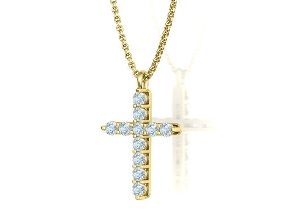 Diamond Cross Necklace with 3mm stones setting  1CT TW 3D print model_2