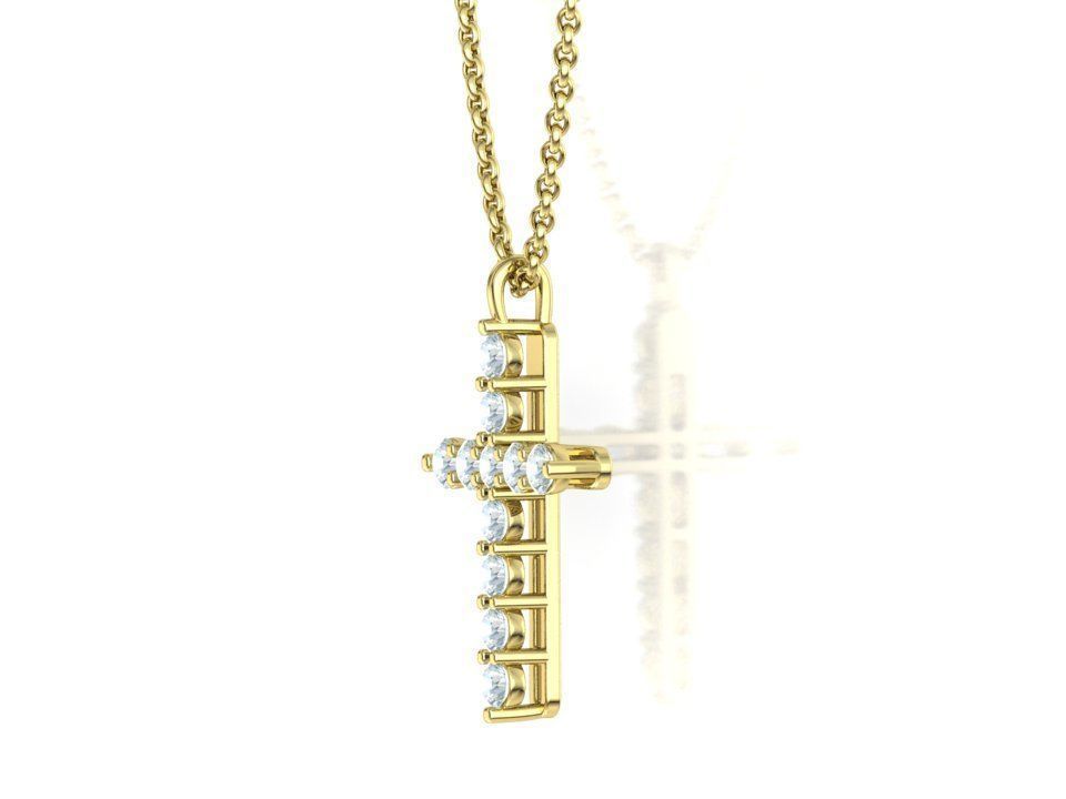 Diamond Cross Necklace with 3mm stones setting  1CT TW 3D print model_33