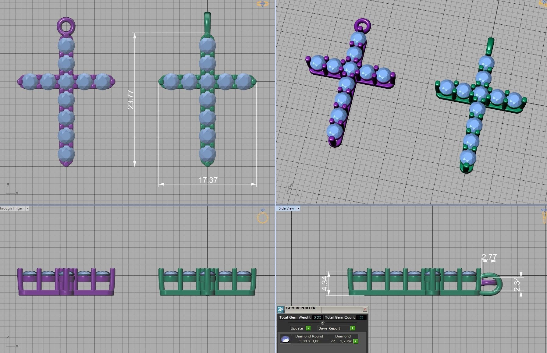 Diamond Cross Necklace with 3mm stones setting  1CT TW 3D print model_5