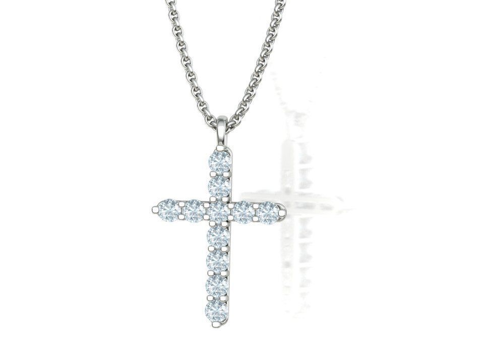 Diamond Cross Necklace with 3mm stones setting  1CT TW 3D print model_23